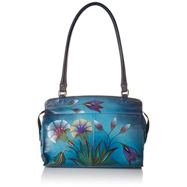 Imagem de Anna by Anuschka Bolsa feminina grande de couro genuíno pintada à mão - alça de corda dupla, fecho de aba magnética, Jeans de jardim turco, One Size