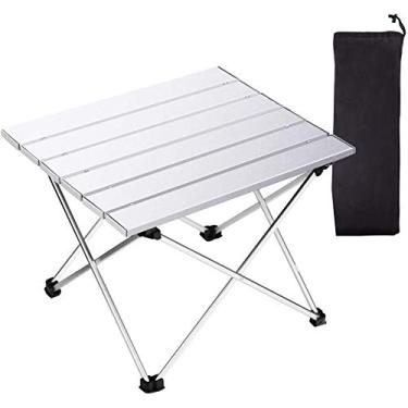Imagem de Mesa de acampamento portátil, mesa lateral dobrável de alumínio para cozinhar ao ar livre, caminhadas, viagens, piquenique (médio-branco)