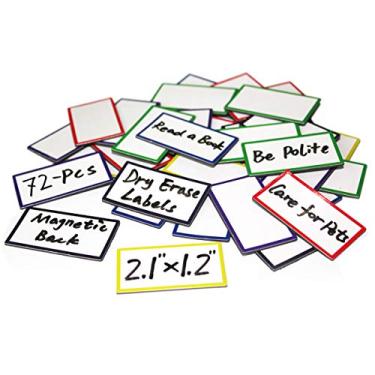 Imagem de Etiquetas magnéticas ZHIDIAN apagáveis a seco, folha apagável a seco para geladeira de cozinha, quadro branco, geladeira, sala de aula, 72-pcs Dry Erase Labels, 2.1 x 1.2 inches