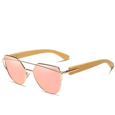 Imagem de Óculos de Sol Kingseven Feminino CatEye Retro Hastes de Madeira com Proteção Uv400 Ocul...