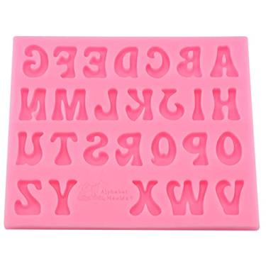 Imagem de Molde de letras de silicone,forma de letras de bolo fondant de chocolate giz de cera cubos de gelo moldes de cozimento de doces decora??o bandeja ferramenta para anivers¨¢rio (Pink), Molde de Sil