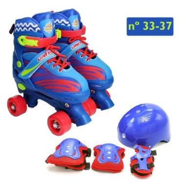 Imagem de Patins Roller Quad Infantil 4 Rodas 34-37 + Kit De Proteção - Unitoys