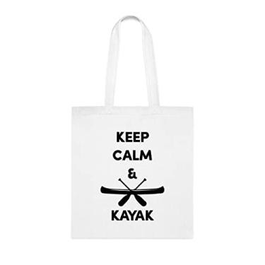 Imagem de Sacola Keep Calm para caiaque, presente engraçado de caiaque, bolsa de ombro de caiaque, bolsas reutilizáveis de caiaque, ideia de presente de cesta de Natal de aniversário, Branco