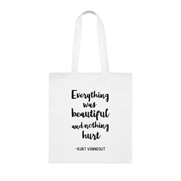 Imagem de Everything was beautiful and nothing hurt Kurt Vonnegut, sacola divertida, bolsa de ombro, bolsas reutilizáveis, cesta de Natal de aniversário, ideia de presente, Branco