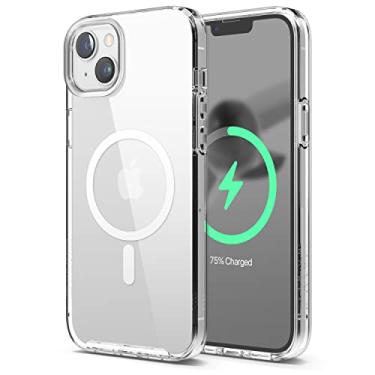 Imagem de elago Capa transparente híbrida magnética, proteção contra quedas de grau militar dos EUA, tecnologia híbrida PC + TPU, amarelamento reduzido, compatível com iPhone 14 Plus e MagSafe