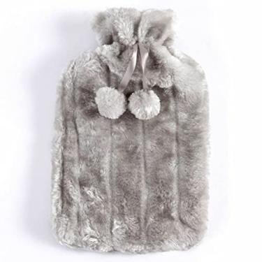 Imagem de Garrafa de água quente PVC com capa de pelúcia macia bolsa de água quente para terapia de compressa quente e fria, ideal para cólicas menstruais, alívio da dor no pescoço e ombro, cinza 2.2000 ml
