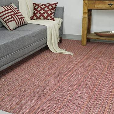 Imagem de Tapete Antiderrapante Grande 2,00 x 1,40m Sala Decorada e Quarto Algodão Lava na Máquina Prático Apartamento Moderno Decorado Artesanal Colorido Vermelho Marsala Listras Listrado