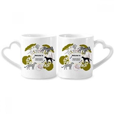 Imagem de Conjunto de canecas de porcelana para casais African Welcom To Savanna Pinto Leopard Wildlife Casal de cerâmica para amantes de coração