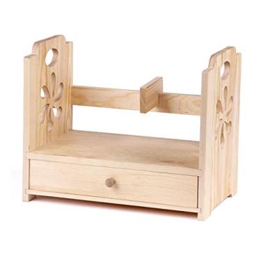 Imagem de KIZQYN Estante de livros simples para mesa combinação de madeira pequena prateleira textura organizador de mesa suporte de exibição 35 × 20 × 30 cm estante