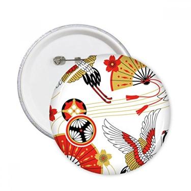 Imagem de Ventilador dobrável de guindaste Sakura padrão pinos redondos crachá botão decoração acessório 5 peças