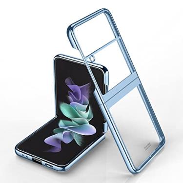 Imagem de Capa protetora dobrável galvanizada para Samsung Galaxy Z Flip 5G Capa dura para Samsung Z Flip Deluxe com borda chapeada, azul céu, Z FLIP4