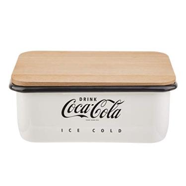 Imagem de TableCraft's Caixa de pão esmaltada Coca-Cola com tampa, 37 x 24 x 14 cm, branca