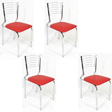 Imagem de Kit 4 Cadeiras Empilhável de Cozinha Cromada Assento Vermelho Pé em tubo 20x20 - Poltronas do Sul