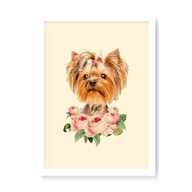 Imagem de Arte Maníacos Quadro Decorativo Yorkshire Flores - 23x16,25cm (Moldura caixa em laca branca)