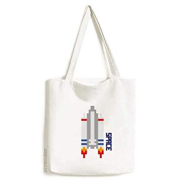 Imagem de Bolsa de lona Space Ship Rocket Universe Pixel bolsa de compras casual bolsa de mão