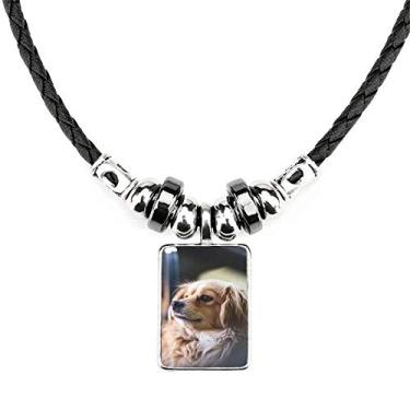 Imagem de DIYthinker Colar de cachorro pequeno animal Lonely para foto joia Torque pingente de corda de couro
