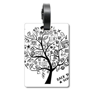Imagem de Linda estampa de grafite, estilo escolar, contorno de árvore, bolsa, etiqueta de bagagem, etiqueta para guardar cartão