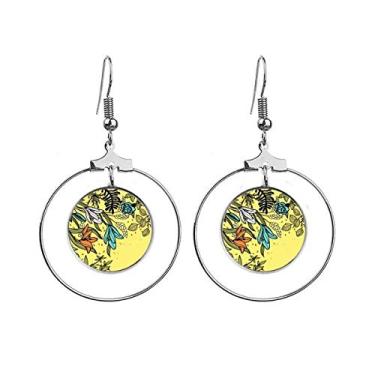 Imagem de Brincos de arte moderna com flores de lírio, brincos pendentes e argola