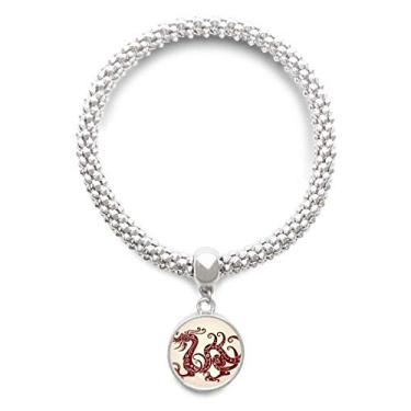 Imagem de DIYthinker Pulseira de prata com pingente de dragão chinês com retrato de animal e corrente ajustável