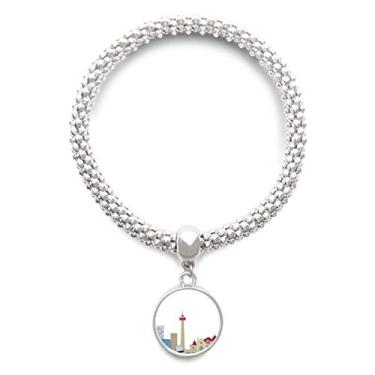 Imagem de DIYthinker Pulseira de prata com pingente de corrente ajustável com pingente de ponto de referência e cidade do Canadá