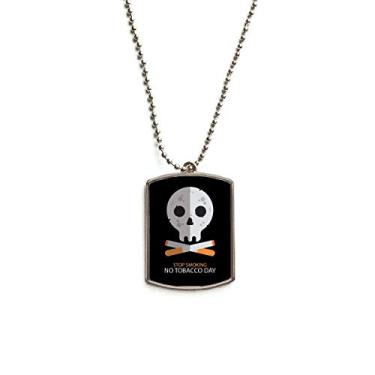 Imagem de DIYthinker Colar com pingente de identificação de cachorro em aço inoxidável com estampa de caveira para parar de fumar