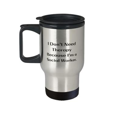 Imagem de Inspire presentes de assistente social, I Don't Need Therapy Because I'm a Social Worker, Caneca divertida de viagem para colegas de trabalho