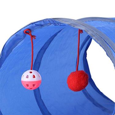 Imagem de cigemay 47 x 25 cm dobrável com tubo de animais de estimação, brinquedo de túnel de gato ecológico azul/vermelho, 2 bolas para gatinho (azul)