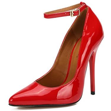 Imagem de Sandálias femininas plus size escarpim 13 cm salto agulha tira no tornozelo salto salto sandálias casual praia casamento sapatos de verão, vermelho, 40 UE/9 EUA