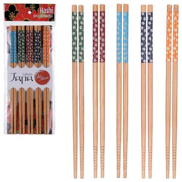 Imagem de Hashi Kit Com 5 Pares em Bambu Reutilizável Comida Japonesa Palitinho