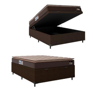 Imagem de Cama Box Baú Casal Colchão Espuma D33 Pillow Top Millenium 138x188x60cm Marrom Hellen - Suporta até 120kg por Pessoa