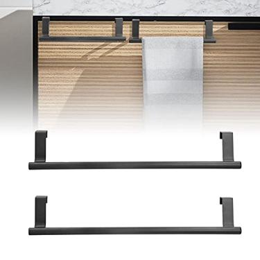 Imagem de 2 peças toalheiro preto, toalheiro de porta de armário pendurável, barra de toalha de aço inoxidável sobre a porta para casa e hotel, ajuste universal na cozinha, banheiro, sobre armário (36 cm)