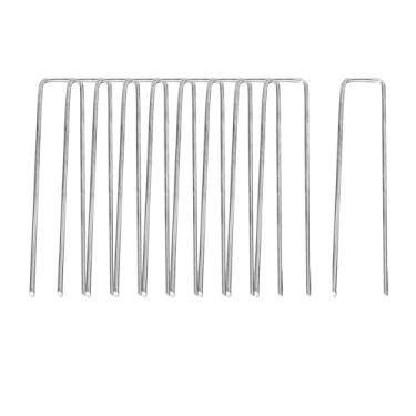 Imagem de 10 pçs estacas de jardim tenda estacas em forma de u leve âncora à terra grampos paisagem pinos galvanizados para relvado pesca ao ar livre, 4 mm de espessura
