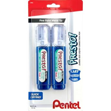 Imagem de Pentel Caneta corretiva Presto Jumbo ponta fina, 12 ml, ponta de metal, 2 pacotes (ZL31WBP2)