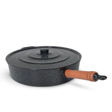 Imagem de Frigideira Fundida Alumínio Batido Grosso Com Tampa 34cm - Preto