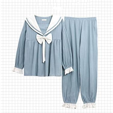 Imagem de Pijamas femininos pijama juvenil conjunto de pijama de manga comprida terno doce verão outono inverno largo (cor: A, tamanho: código XX-grande)