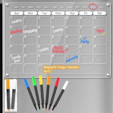 Imagem de Calendário magnético acrílico OORAII para geladeira com 8 marcadores 16x