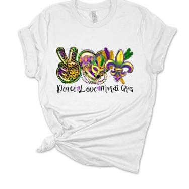 Imagem de Camiseta feminina Mardi Gras Peace Love Mardi Gras camiseta manga curta, Branco, XXG