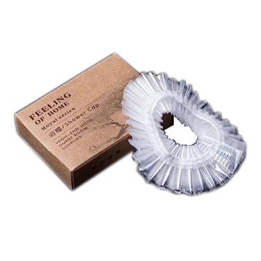 Imagem de 100 peças de toucas de banho descartáveis de plástico transparente para viagem de hotel