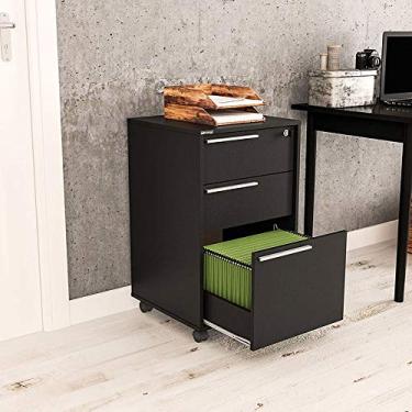 Imagem de Gaveteiro Maia 3 Gavetas com Chave e Gaveta para Pastas Suspensas Preto Politorno