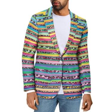 Imagem de Sprowallow Blazer masculino casual slim fit um botão elegante casacos esportivos lapela entalhada terno negócios blazers jaqueta outono, Listra com estampa de leopardo, 5X-Large
