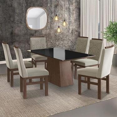 Imagem de Conjunto Sala de Jantar Mesa 90x160cm Tampo Vidro com 6 Cadeiras Madeira Maciça Tecido Joli Zamarchi