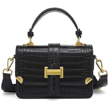 Imagem de LL LOPPOP Bolsa feminina pequena e clássica transversal com alça superior bolsas de couro para mulheres, A-preta (2035)