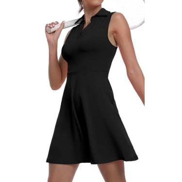 Imagem de Vestido feminino de duas peças para golfe FPS 50+ esportivo esportivo esportivo com bolso e shorts separados, 01 Preto, PP