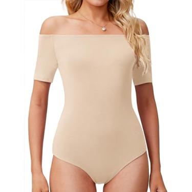 Imagem de LAOALSI Body feminino tomara que caia manga curta slim fit casual básico body tops camisetas, Nude., M