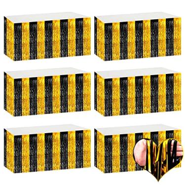 Imagem de Pacote com 6 saias de mesa com franja de folha metálica de ouro preto 73 x 274 cm para decoração de festa de carnaval