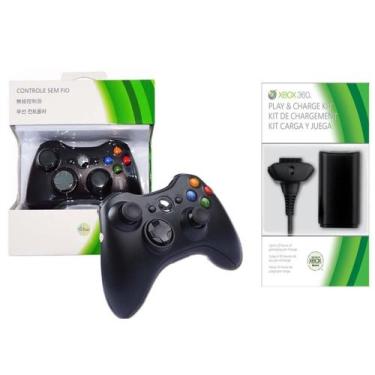 Imagem de Kit Controle Manete Joystick Xbox 360 Sem Fio Wireless + Bateria Recar