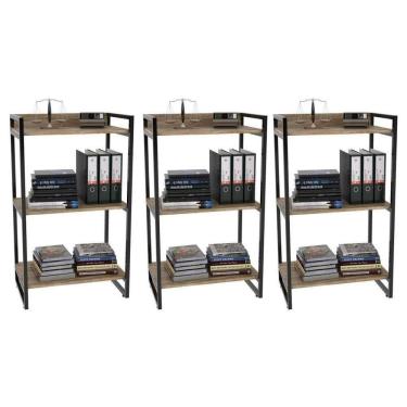 Imagem de Kit 3 Estantes Livreiro Multiuso Prisma Estilo Industrial 60cm 3 Prateleiras C08 Carvalho