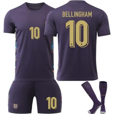 Imagem de Unissex Camiseta Euro 2024 England Bellingham No.10 Camisa de Futebol Terno Para Crianças (Marrom, 26)