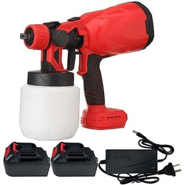 Imagem de Pistola de pintura de alta pressão sem fio Pulverizador de tinta elétrico de 850 W com 4 bicos e 2 baterias, recipiente de tinta de 700 ml, pistola de pulverização automática portátil para v