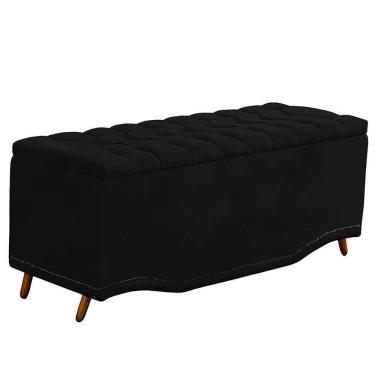 Imagem de Calçadeira Baú Queen Estofada Maitê Veludo Cor Preto